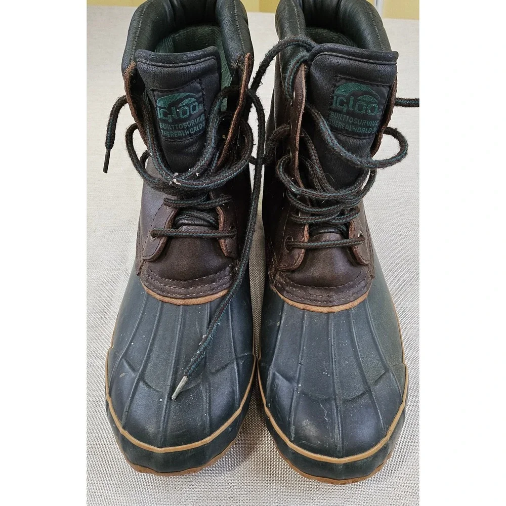 Igloo Duck Boots Mens 10 Brown Green Leather Insulated Thermolite Steel Shank‎